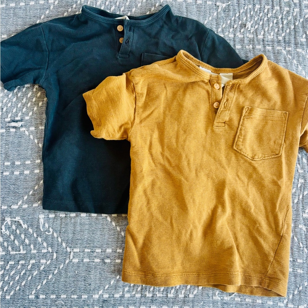 H&M Kids Short Sleeve Henley Shirts set of 2 - Mustard and Teal